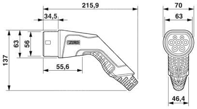 Vehicle charging connector dimensions