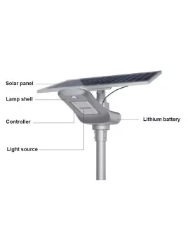 Lampadaire solaire - LED autonome 100w - panneau de 30W