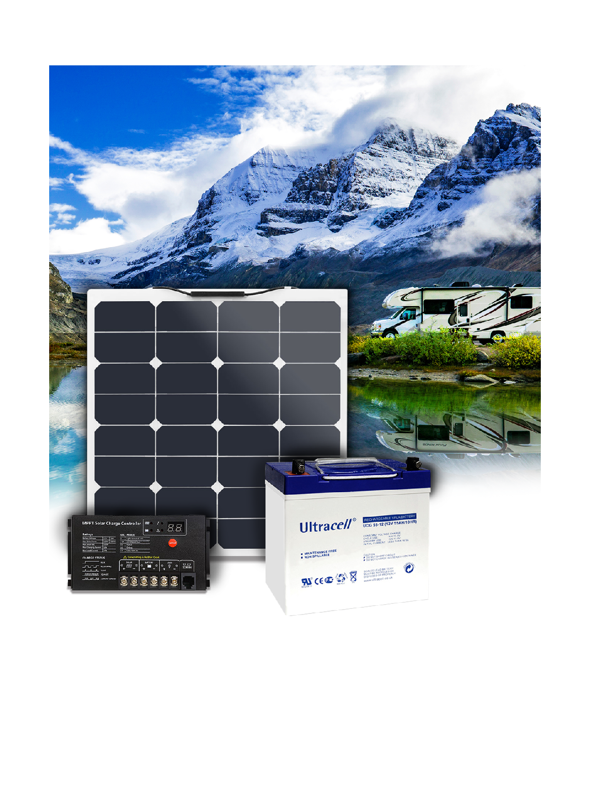 Solar kit 12v 50Wc + battery 100Ah - dual batteries