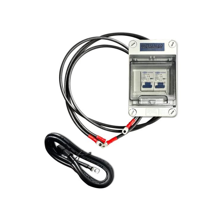 Caja con 2 fusibles de 125 A – 250 V CC + 4 cables de 35 mm² + terminales de batería – Listo para conectar