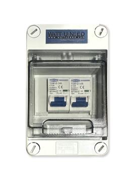 Caja con 2 fusibles 125 A - 250 V CC + 4 cables 35 mm² + Terminales de batería - Listo para enchufar