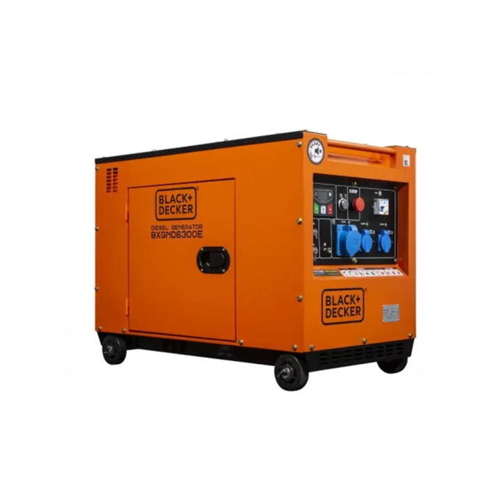 Black+Decker Dieselgenerator 6,3kVA Volledig vermogen 230V Geluiddicht BXGND6300E