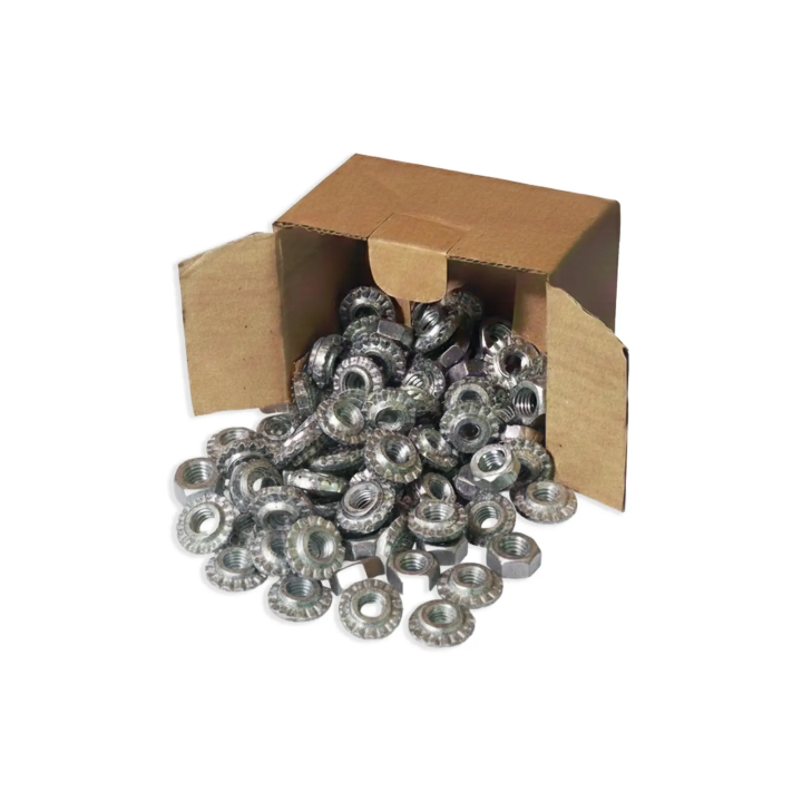 Hexagonal nut with serrated base DIN 6923 M10 - Stainless steel A2 - Set of 100 pieces