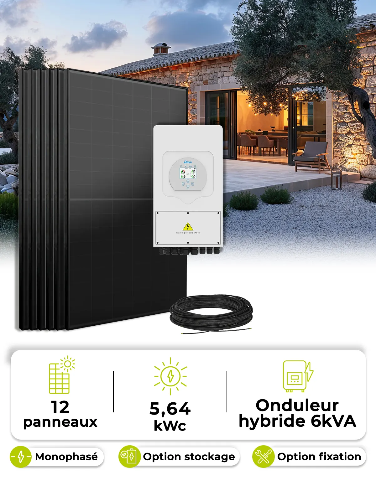 Kit Solaire 5,64kWc AIKO Deye Mono 6kW | Wattuneed
