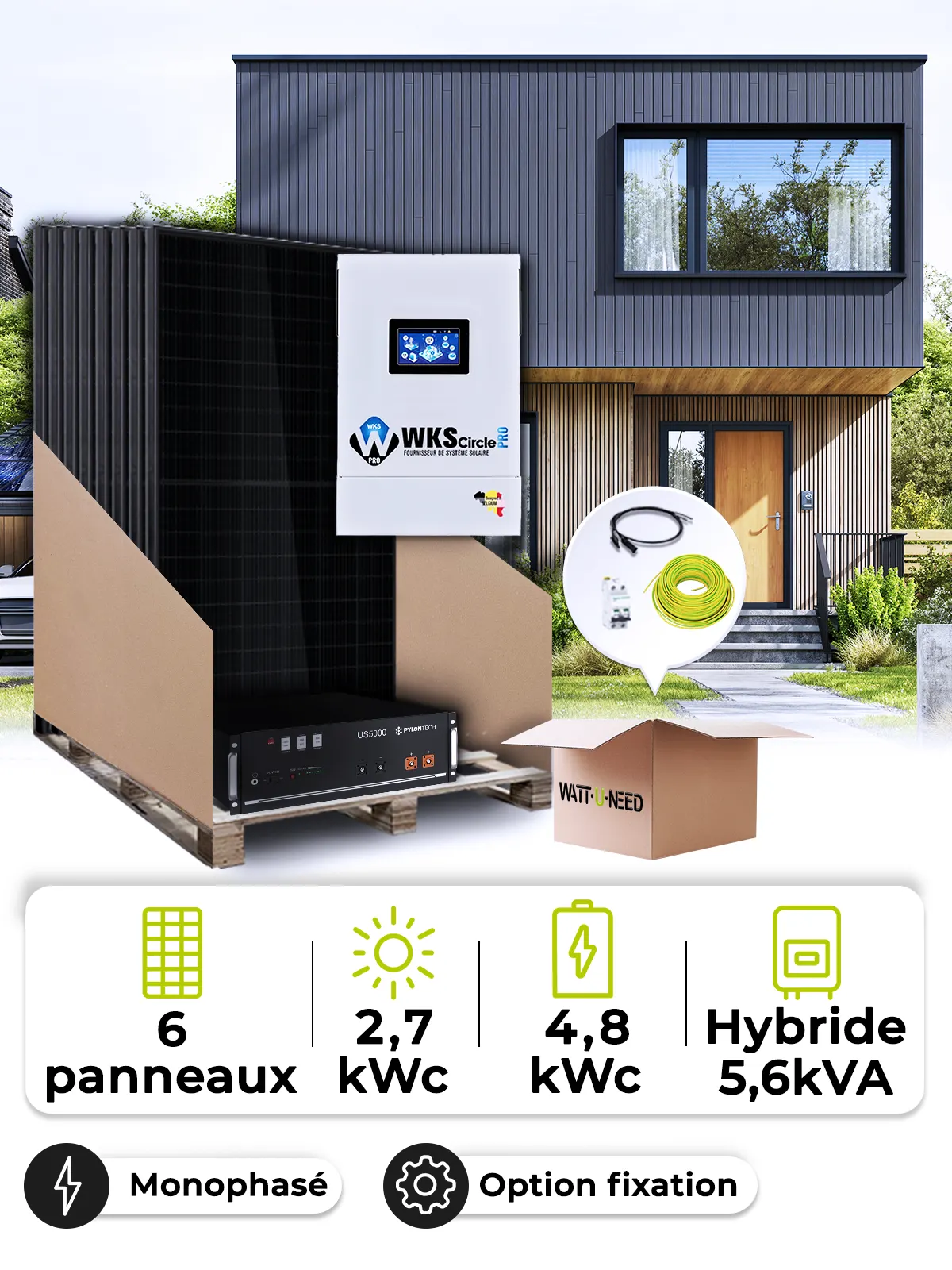 Zonne-energieset 2,7 kWp Mono 6,5 kW + batterij 4,8 kWh