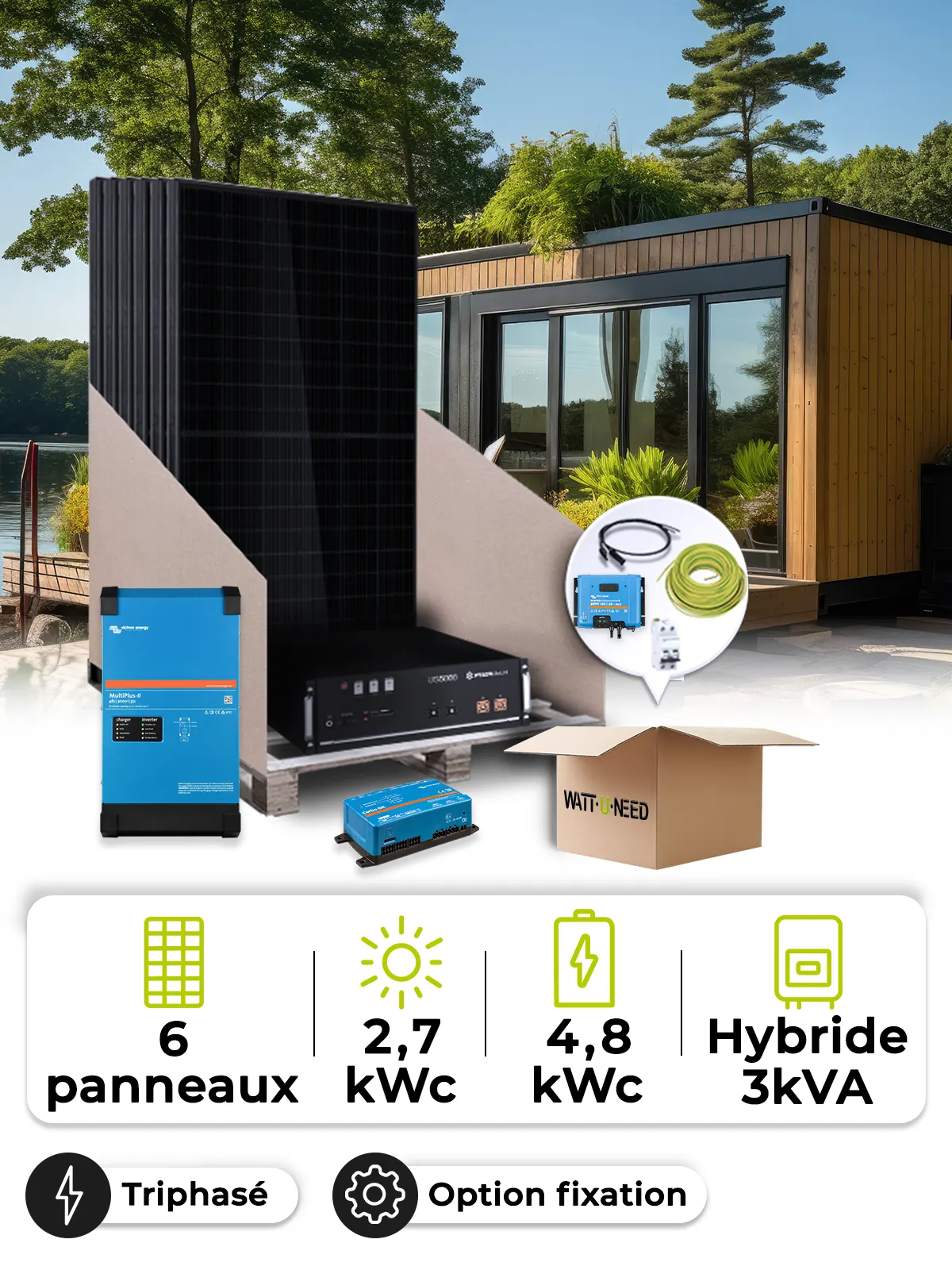 Zonne-energieset Tiny House 2,7 kWp Mono 3 kW + accu 4,8 kWh Victron