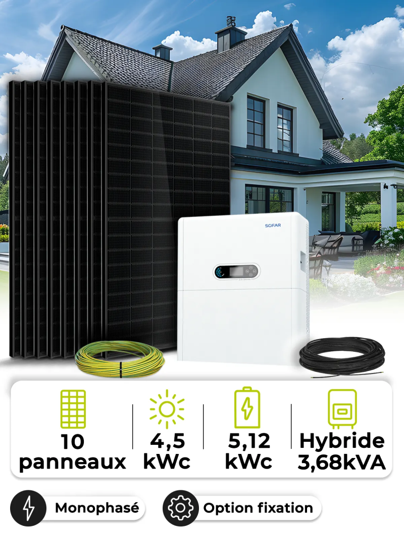 Kit Solar Autoconsumo 4,5 kWp – Mono 3,7 kW – Batería 5,12 kWh