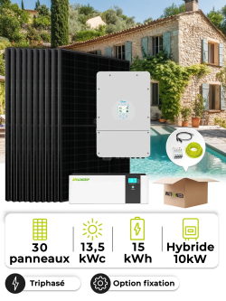 Kit solar de autoconsumo 13,5 kWp – Tri 10 kW – Batería 15,0 kWh
