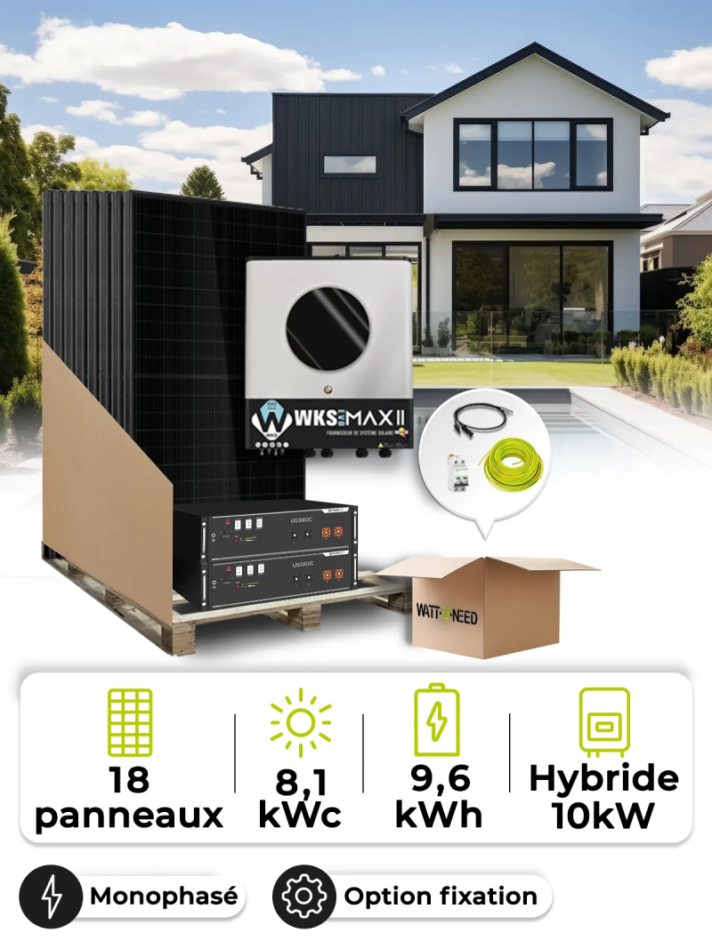 Zonne-energieset 8,1 kWp Mono 10 kW + batterij 9,6 kWh