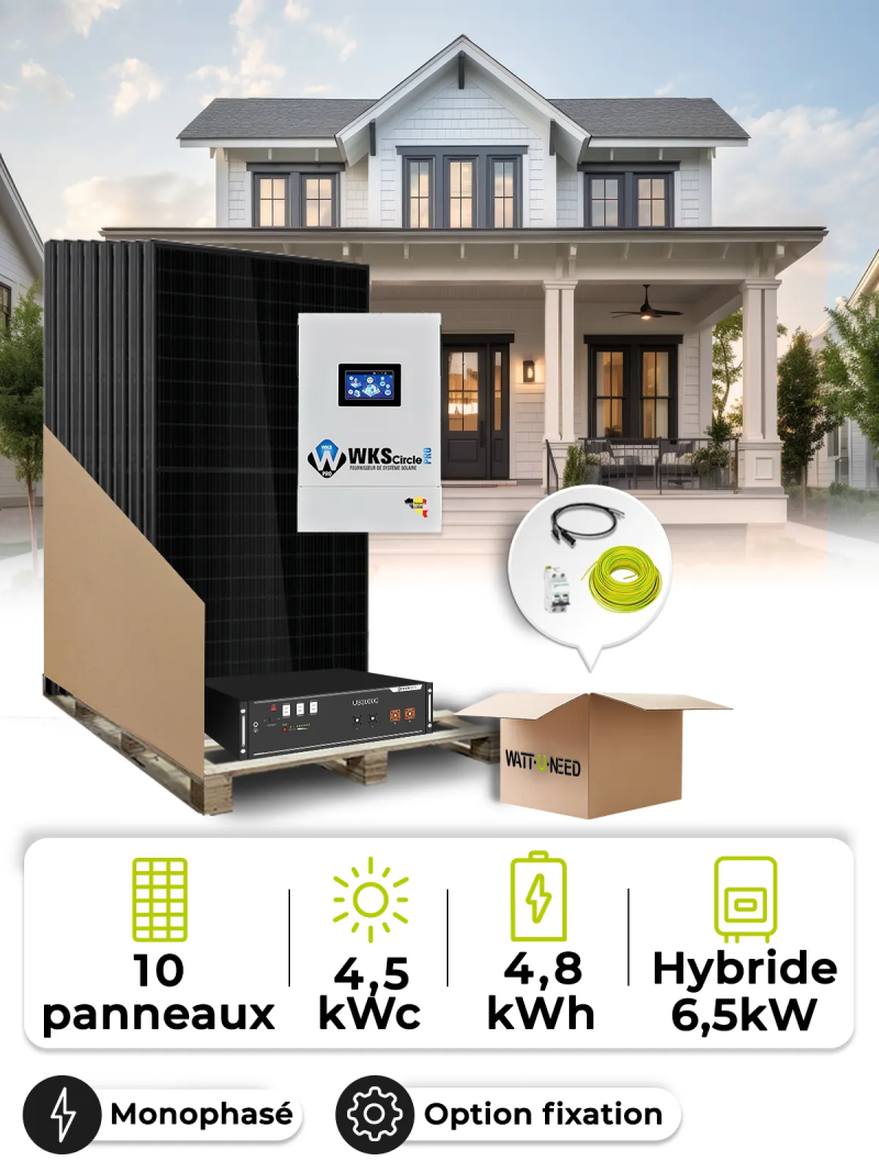 Kit Solaire 4,5kWc Mono 6,5kW + Batterie 4,8kWh