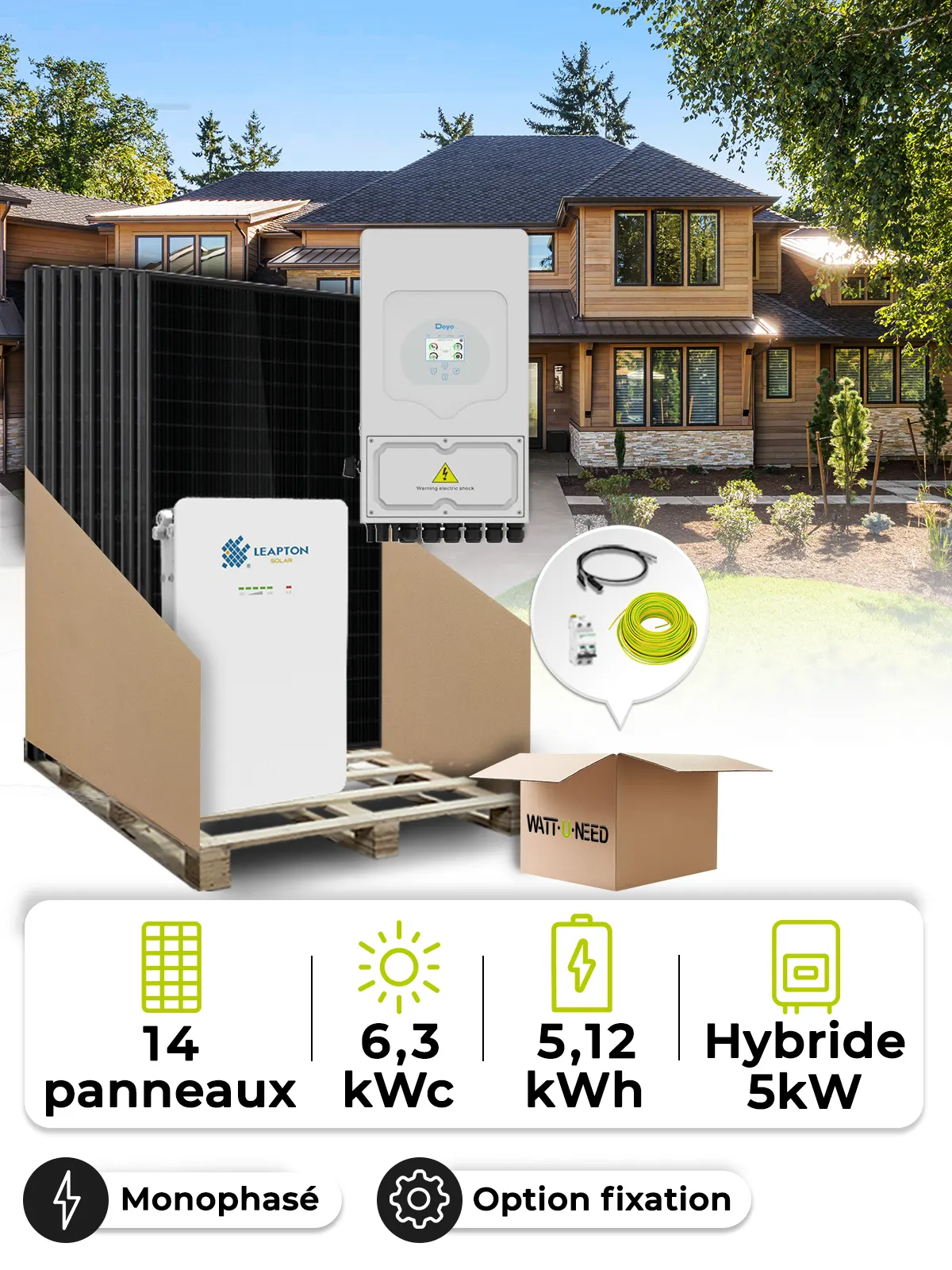 Zonne-energieset 6,3 kWp Deye 5 kW + Leapton 5,12 kWh