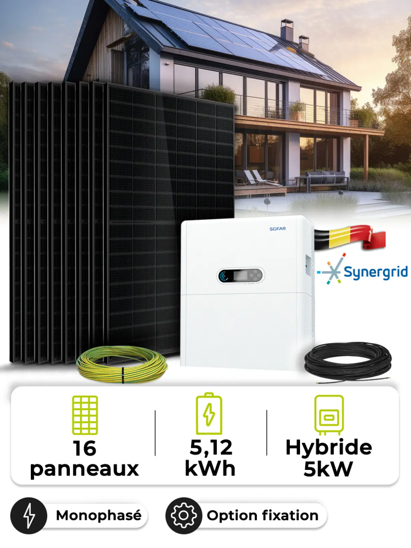 Zonnepaneel Kit Zelfverbruik 7,2 kWp – Mono 5 kW – Batterij 5,12 kWh