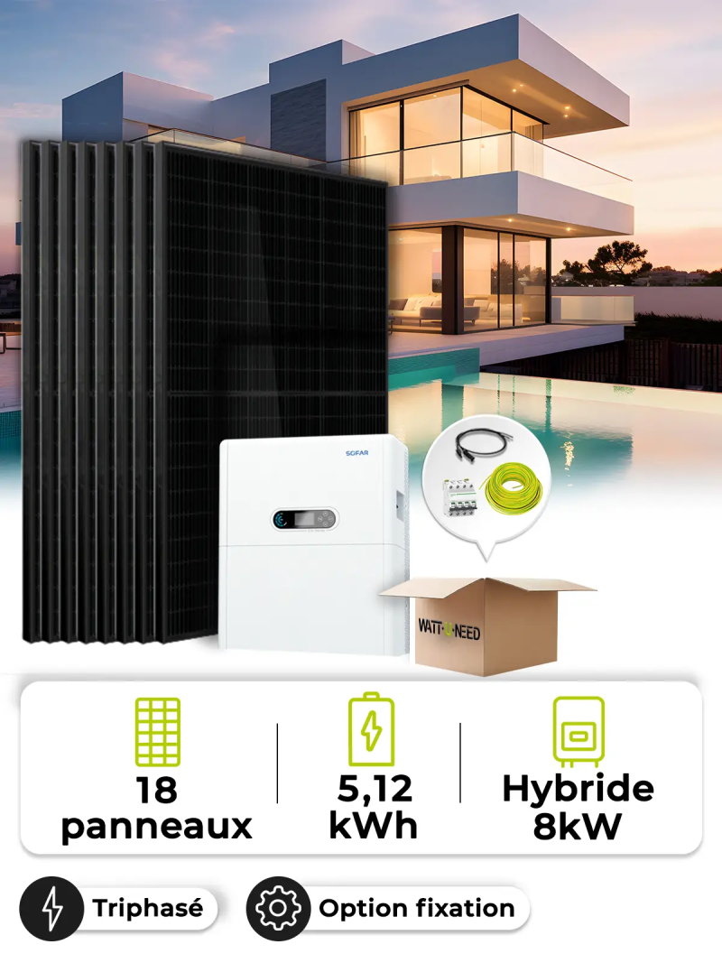 Kit Solaire Autoconsommation 8,1 kWc – Tri 8 kW – Batterie 5,12 kWh