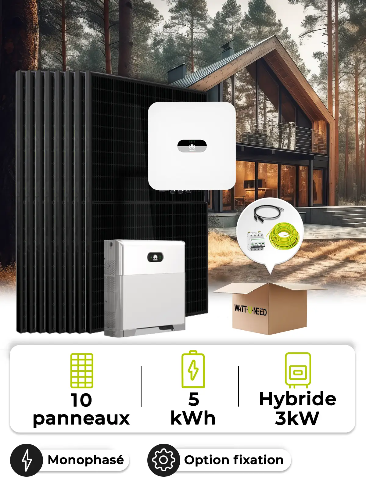 Kit Solar Autoconsumo 4,5 kWp – Mono 3 kW – Batería 5,00 kWh – Huawei