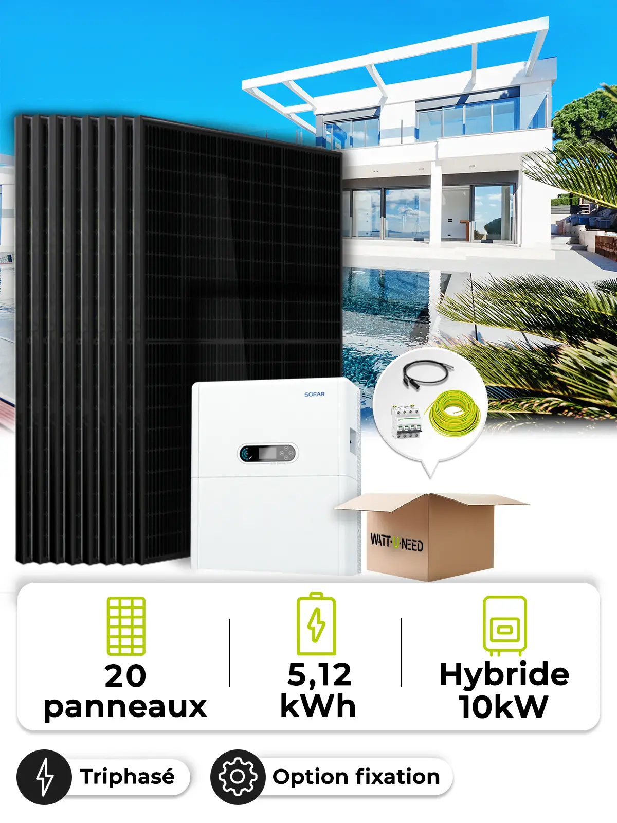 Kit Solaire Autoconsommation 9,0 kWc – Tri 10 kW – Batterie 5,12 kWh