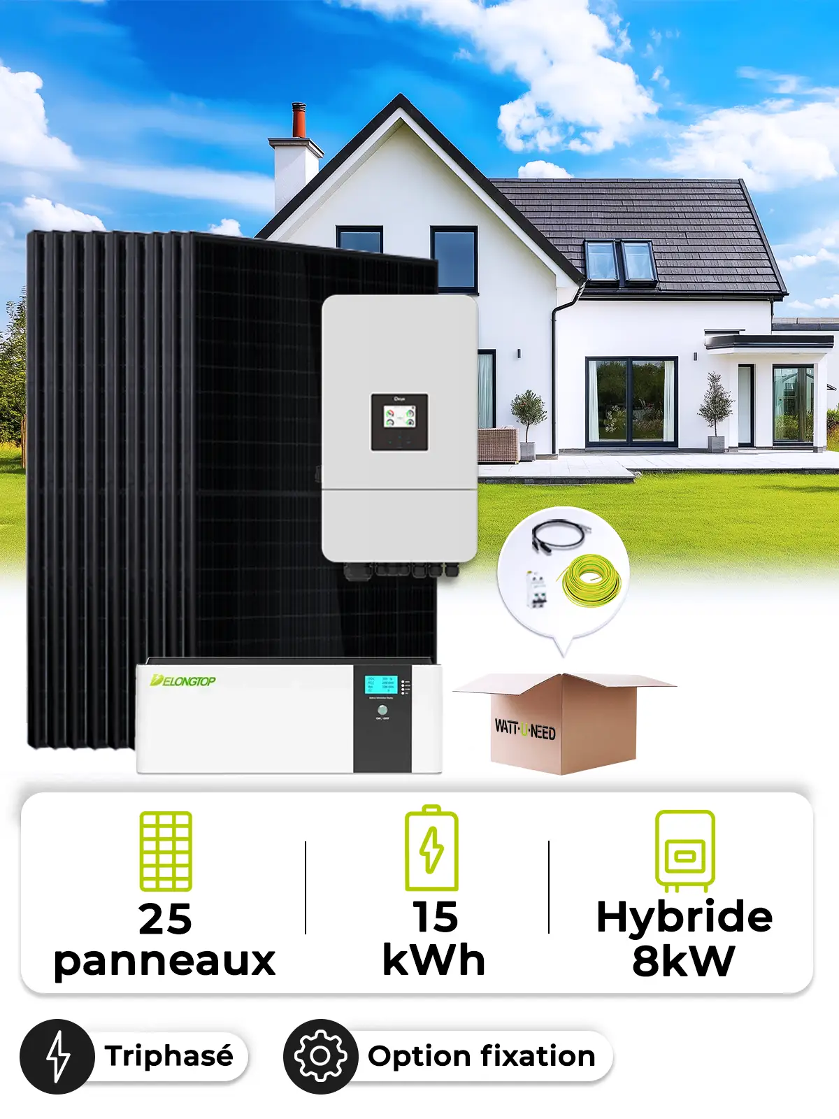 Kit Solaire Autoconsommation 11,3 kWc – Tri 8 kW – Batterie 15,0 kWh