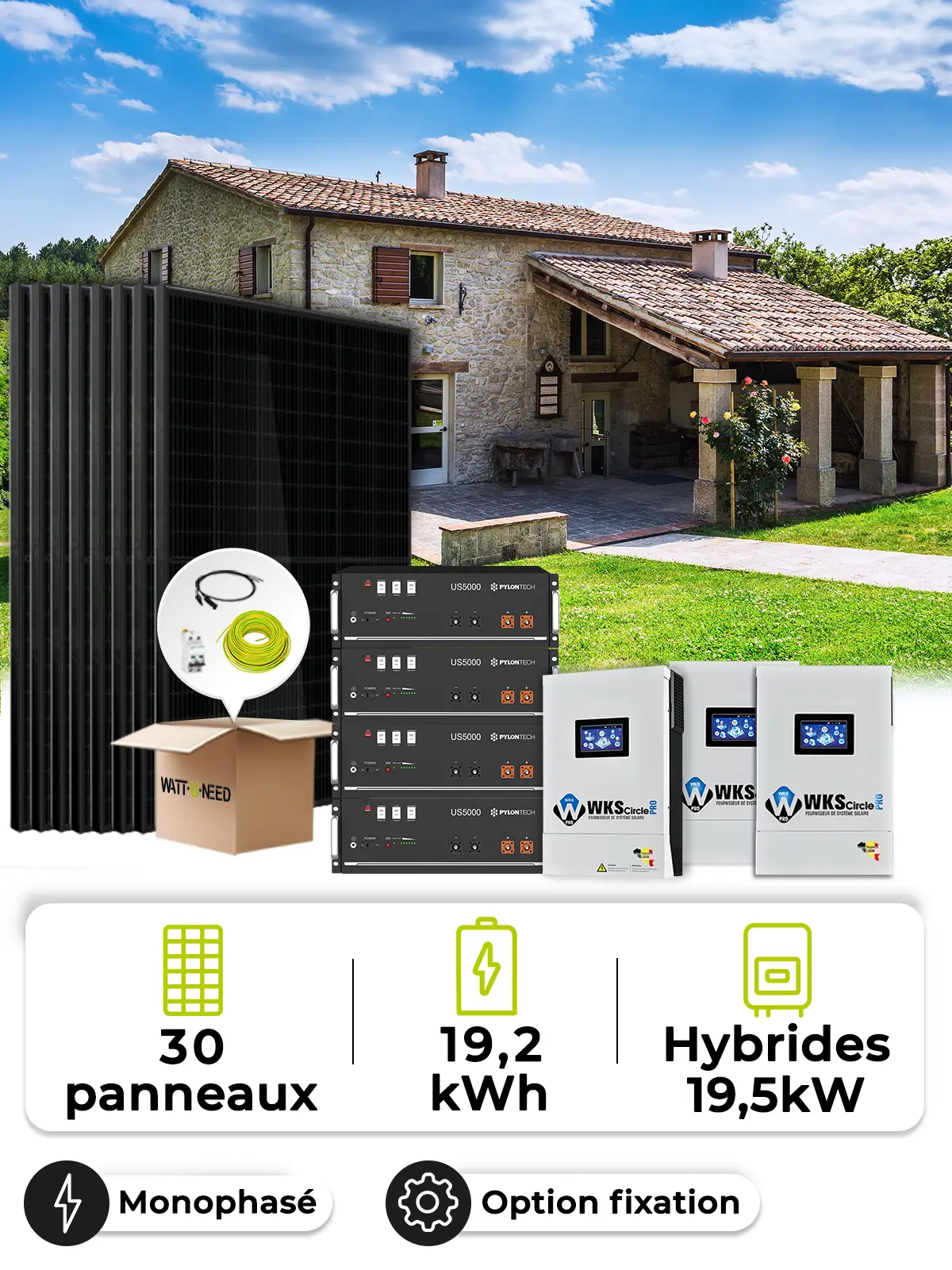 Kit Solaire Site Isolé 13,5 kWc – Mono 6,5 kW – Batterie 4,80 kWh