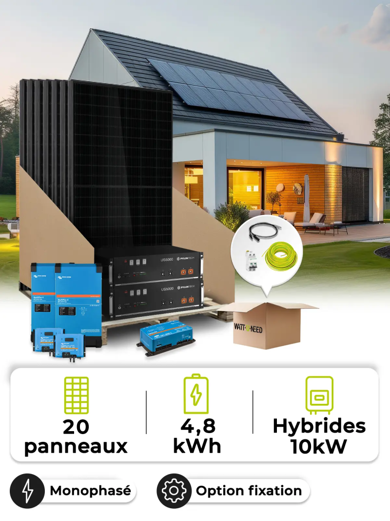 Kit Solaire Site Isolé 9,0 kWc – Mono 10 kW – Batterie 4,80 kWh – Victron