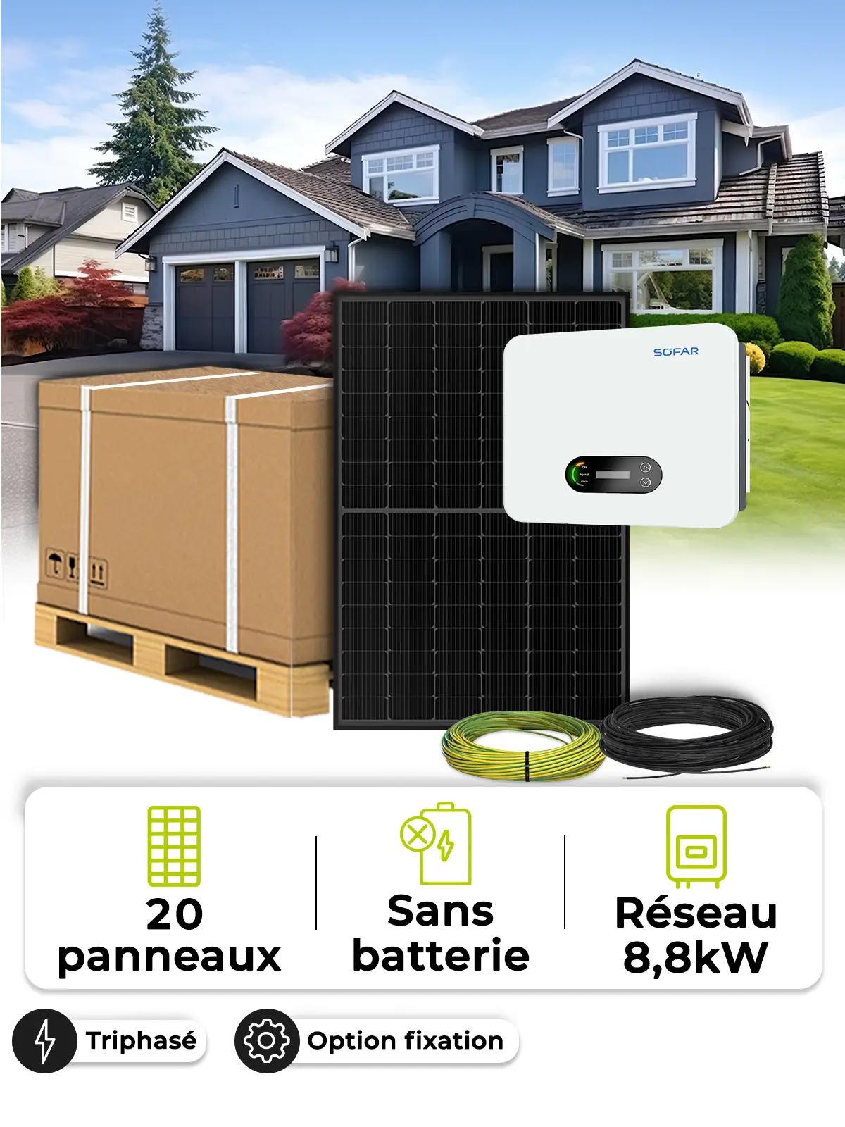 Kit solaire 9,0 kWc – Tri 8,8 kVA – sans stockage | Wattuneed