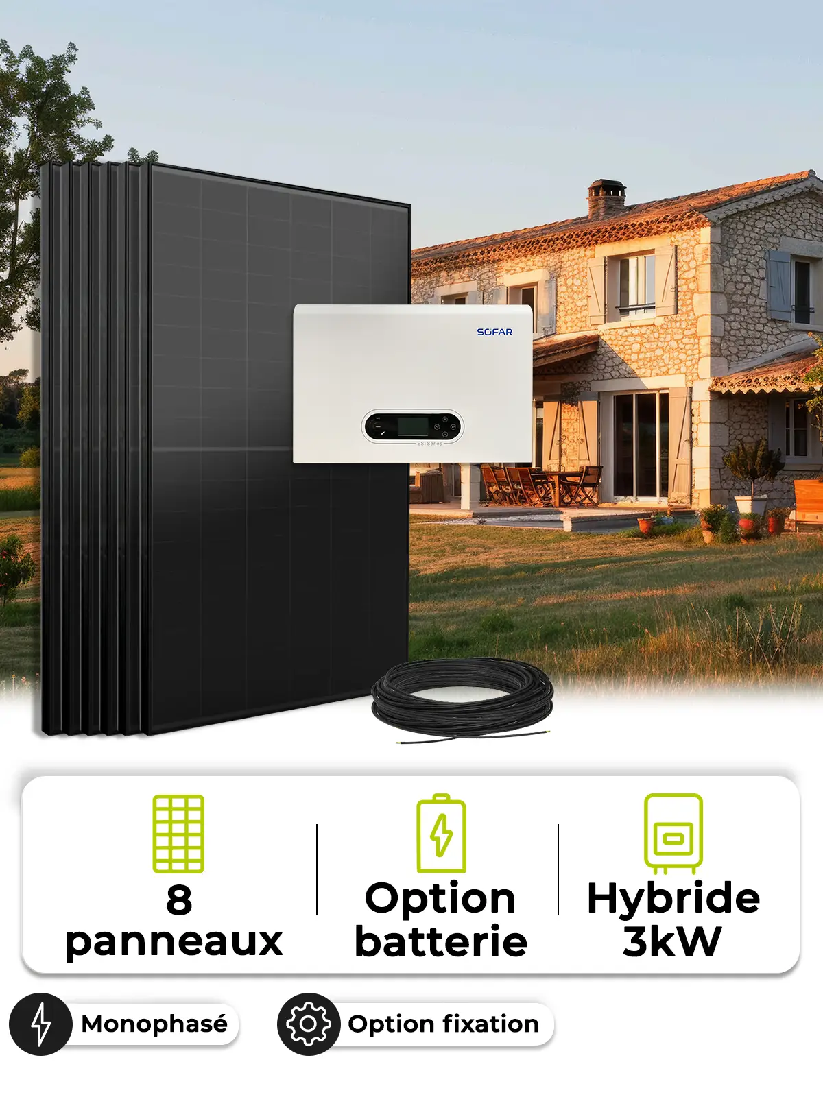 Kit solar de autoconsumo 3,6 kWp AIKO + Sofar – Mono 3 kW – Sin batería