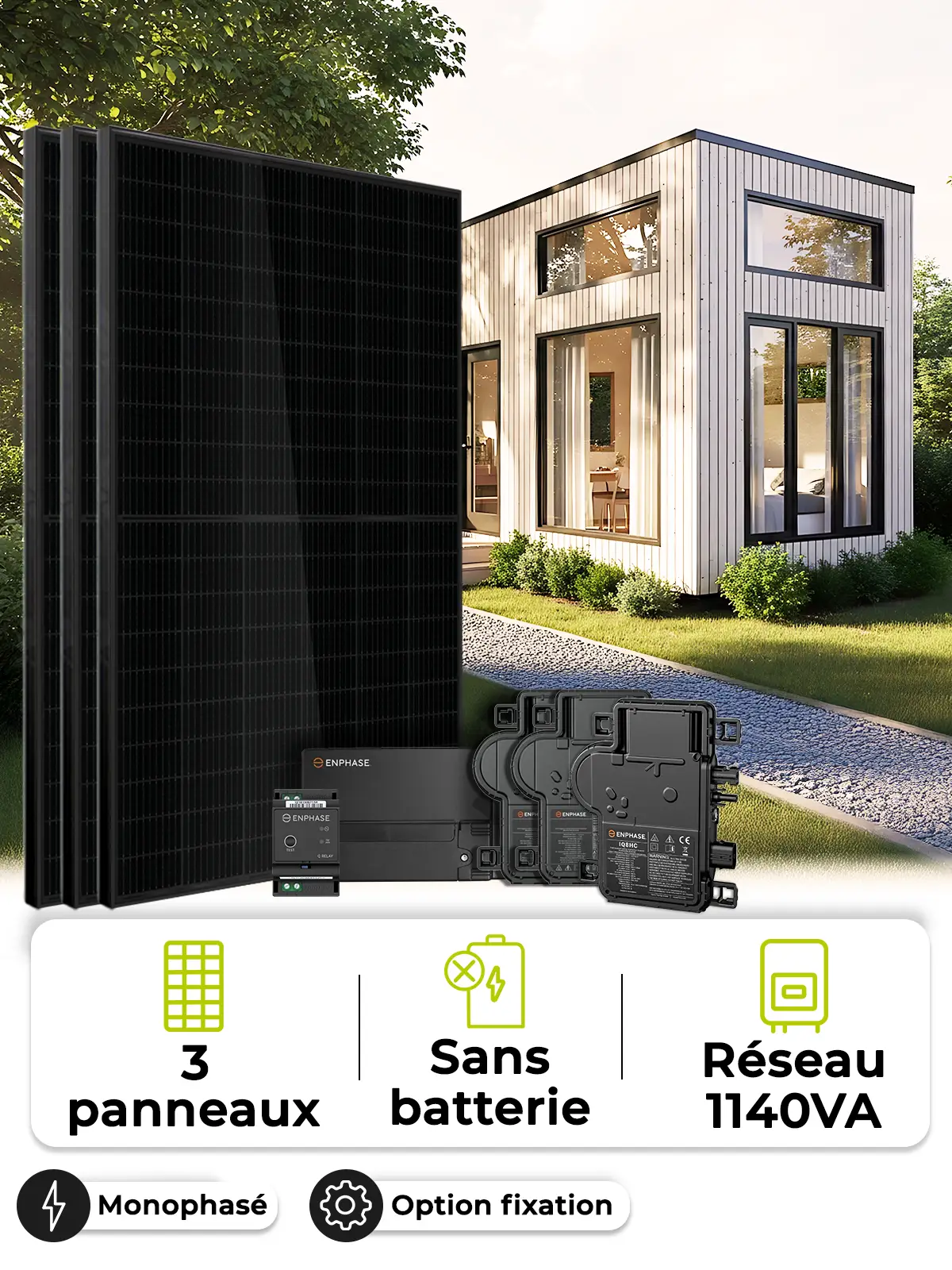 Kit Solaire Autoconsommation / Réinjection 1,35 kWc – Mono 1,14 kVA – sans stockage