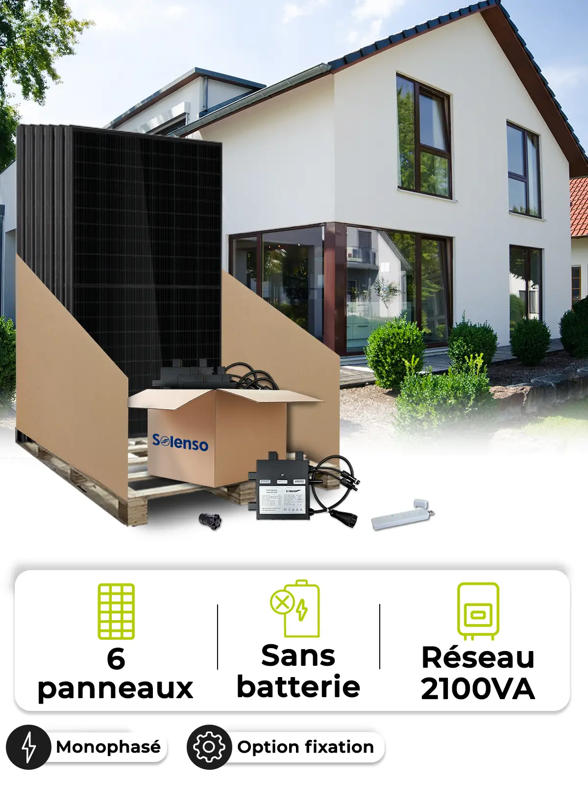 Solar-Kit für Eigenverbrauch/Rückspeisung 1,8 kWp – Mono 2,1 kVA – ohne Speicher