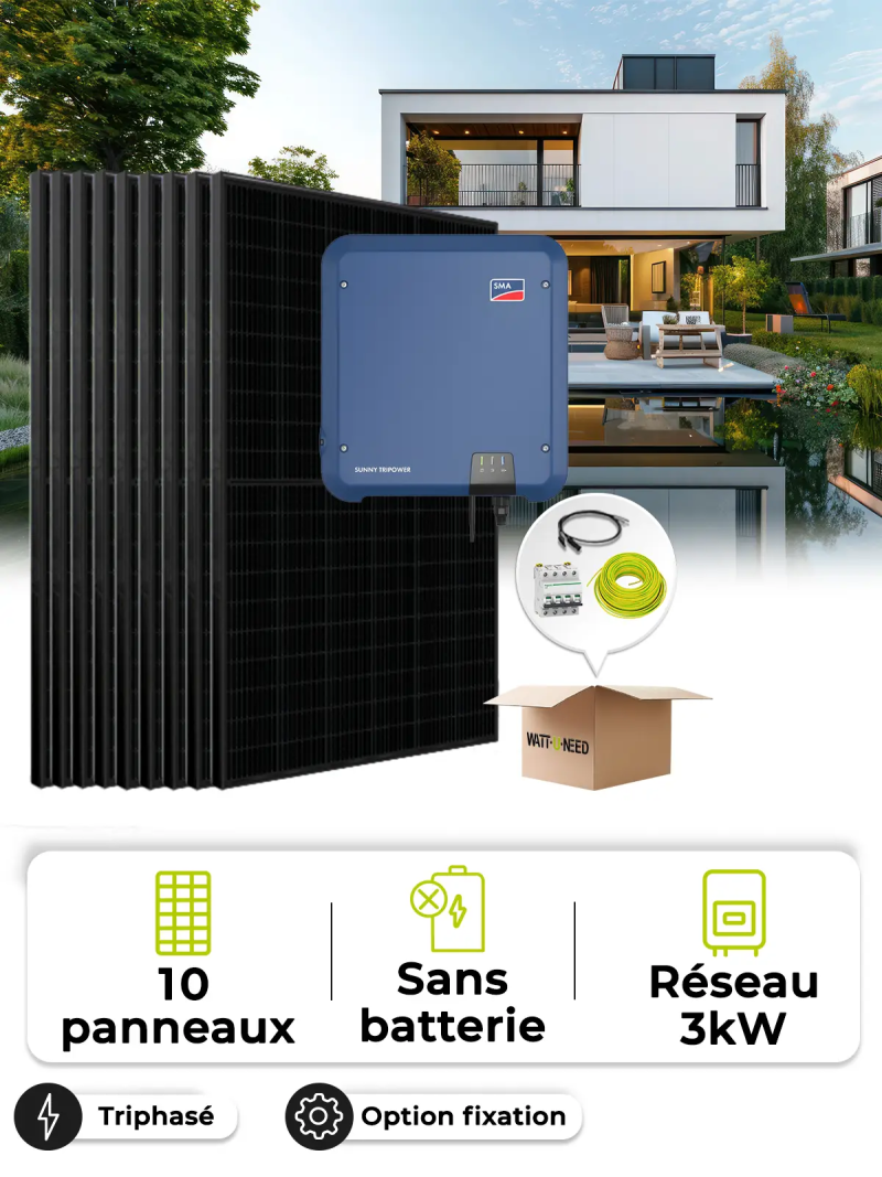 Kit Solaire Autoconsommation / Réinjection 4,5 kWc – Tri 3,0 kVA – sans stockage