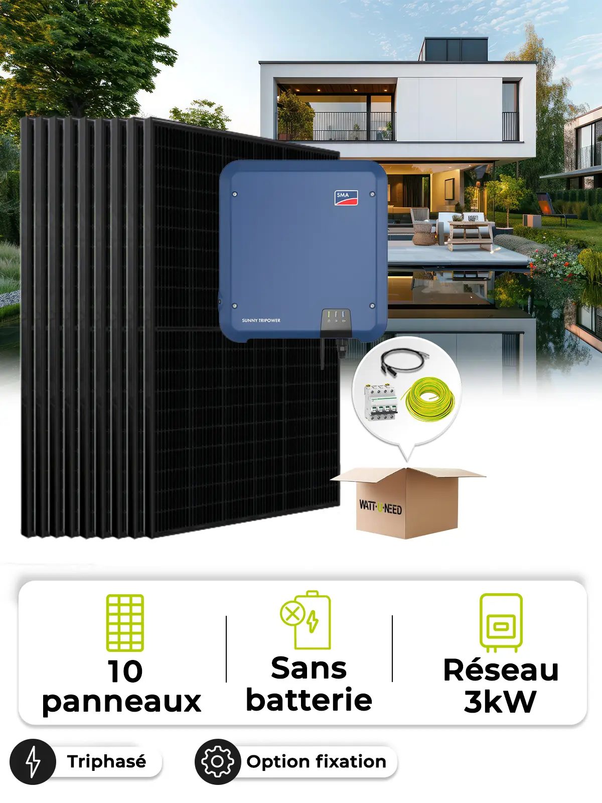 Kit solar para autoconsumo/reinyección 4,5 kWp – Tri 3,0 kVA – sin almacenamiento