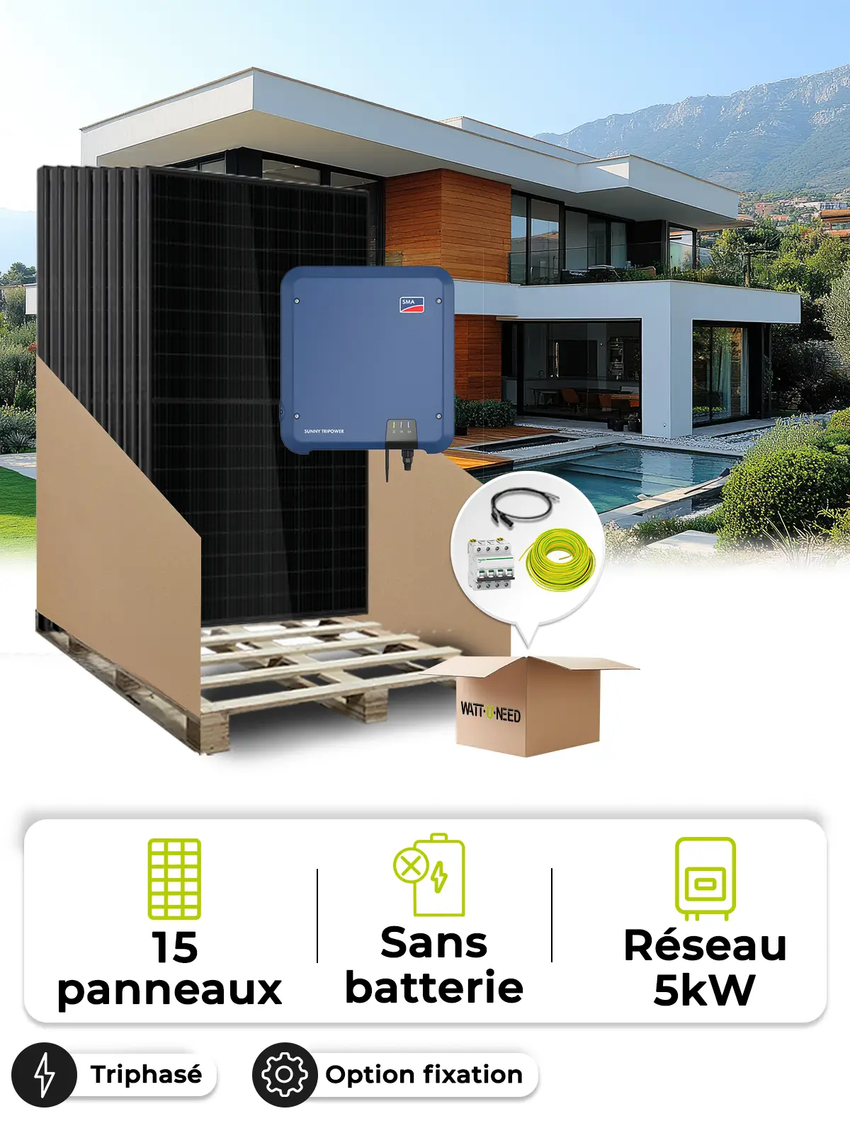 Solar-Kit für Eigenverbrauch/Rückspeisung 6,8 kWp – Tri 5,0 kVA – ohne Speicher