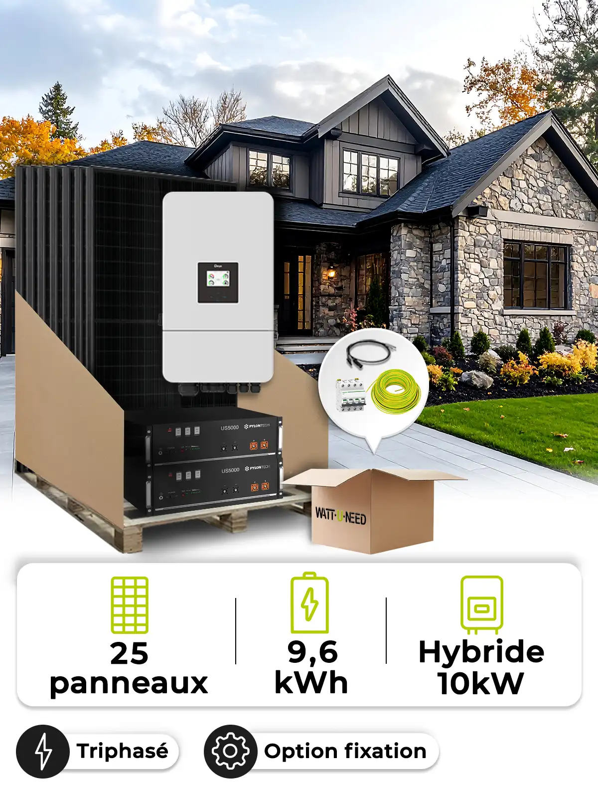 Kit Solaire Autoconsommation 11,3 kWc – Tri 10 kW – Batterie 9,60 kWh