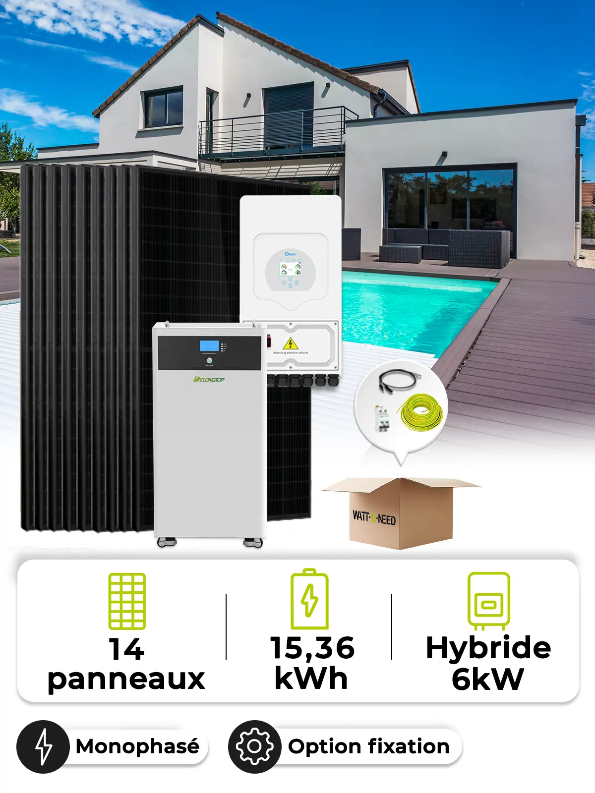 Kit solar para autoconsumo de 6,3 kWp – Monocristalino de 6 kW – Batería de 15,0 kWh