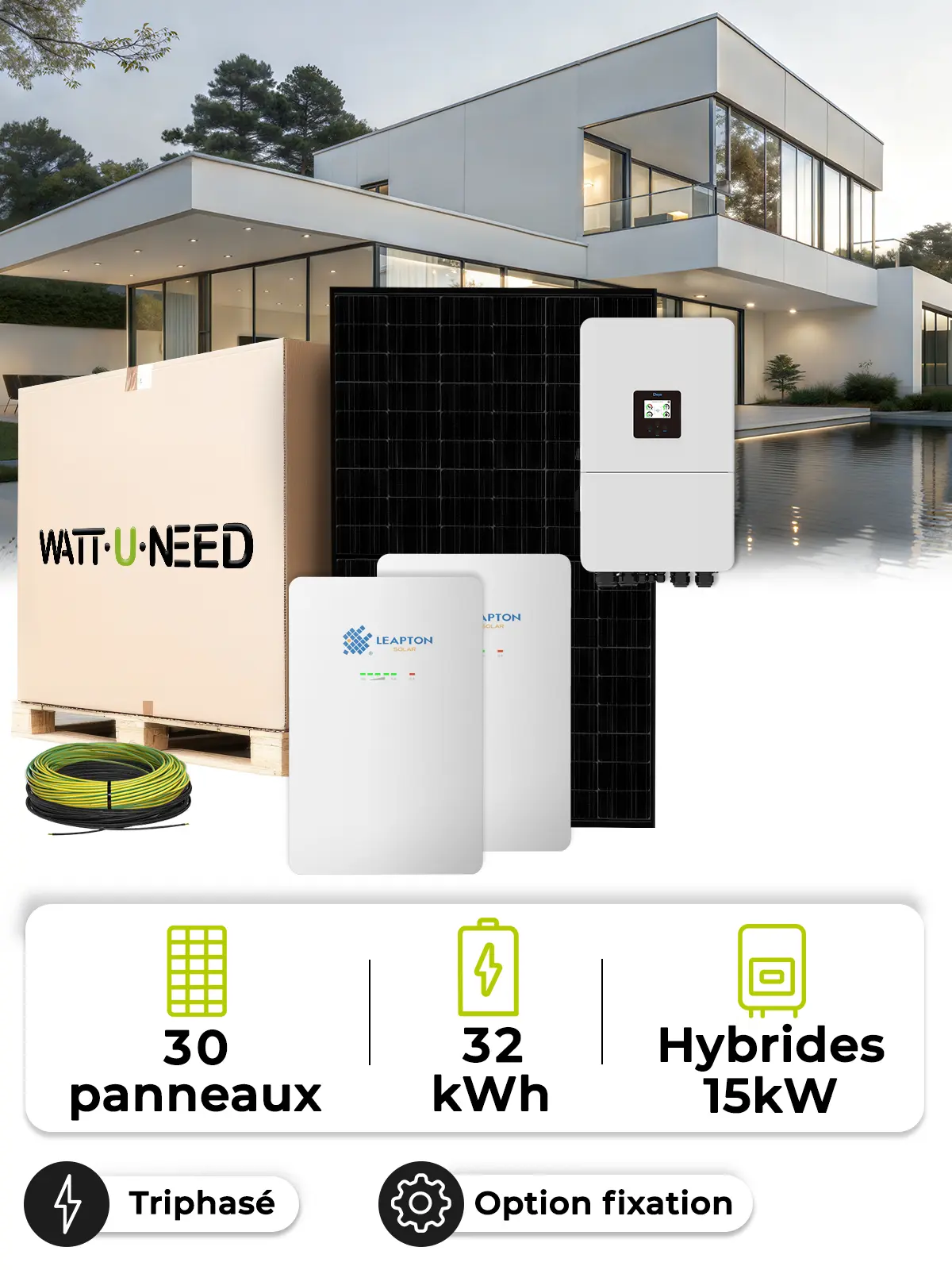 Kit solar para autoconsumo de 13,5 kWp – Inversor de 15 kW – Batería de 32 kWh