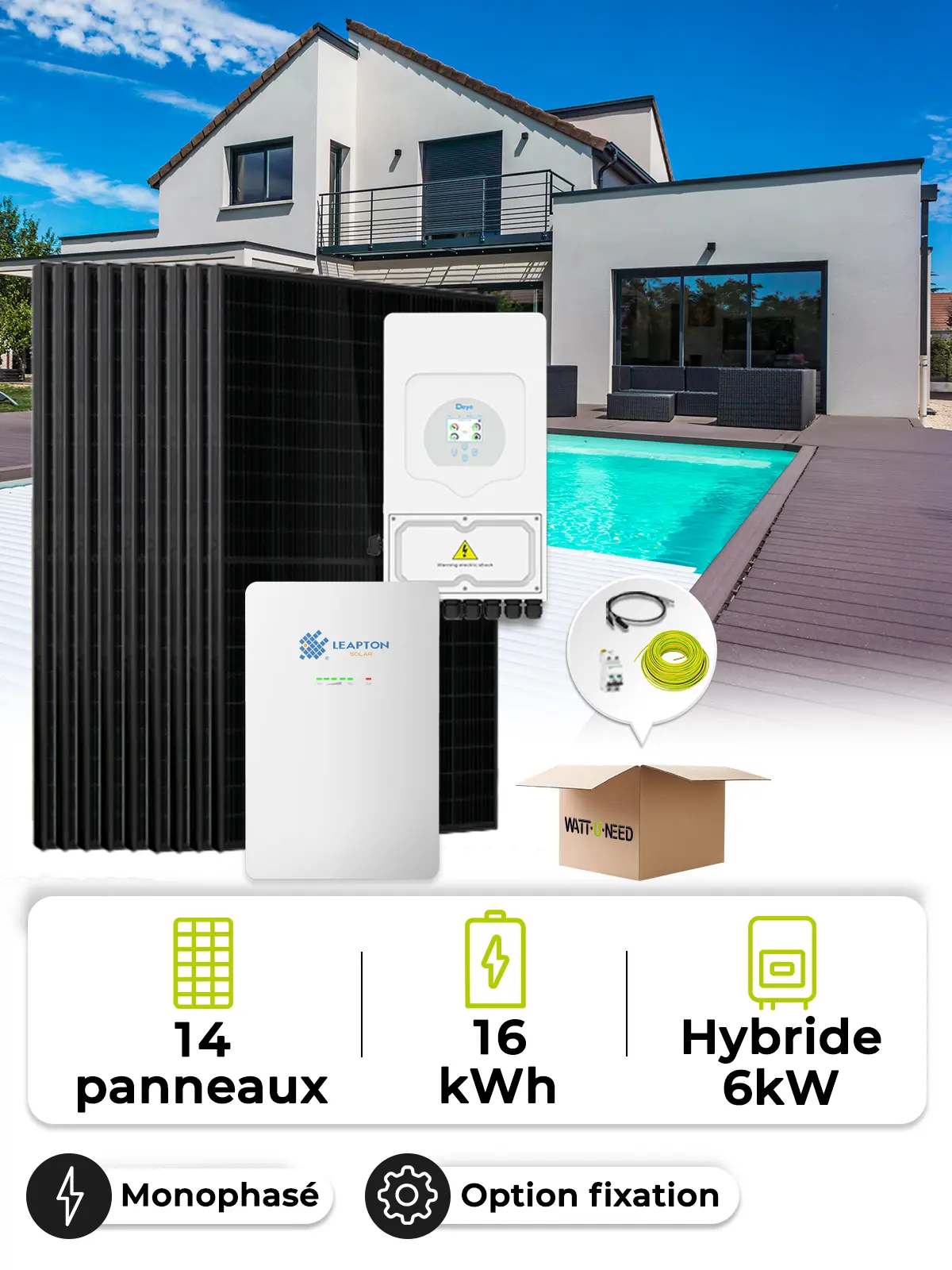 Kit solar para autoconsumo de 6,3 kWp – Monocristalino de 6 kW – Batería de 16 kWh