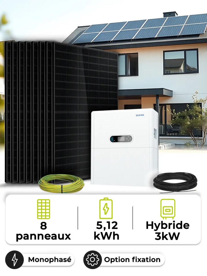 Kit solar para autoconsumo de 3 kVA con batería de litio Sofar