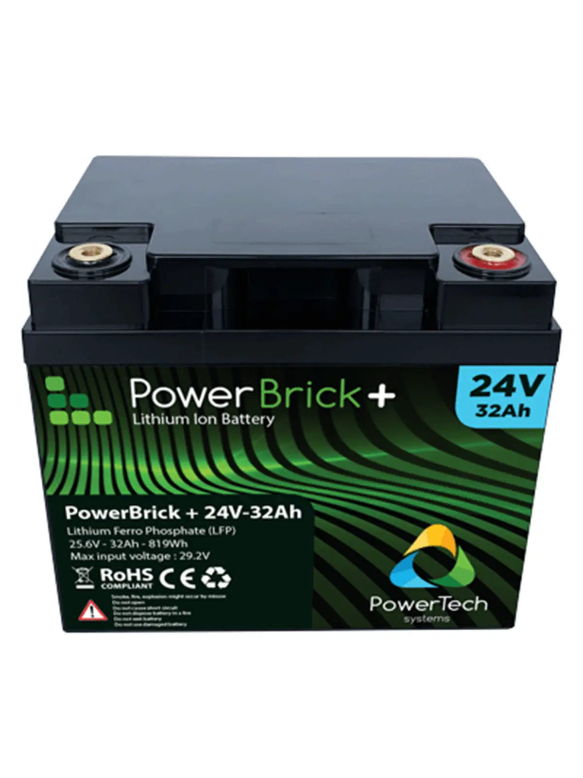 LiFePO4 lithium battery 0.82 kWh - PowerBrick+ PB+24/32 25.6 V 32 Ah – IP65