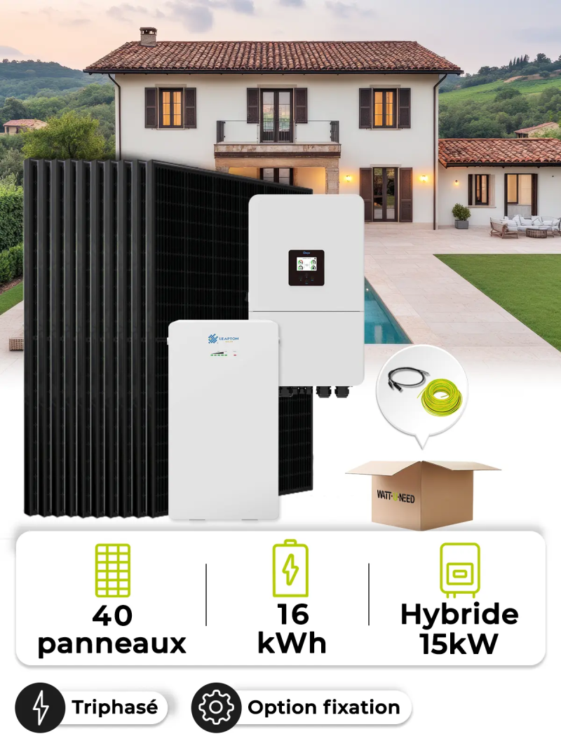 Kit solaire 18kWc triphasé 15kW avec batterie 16 kWh