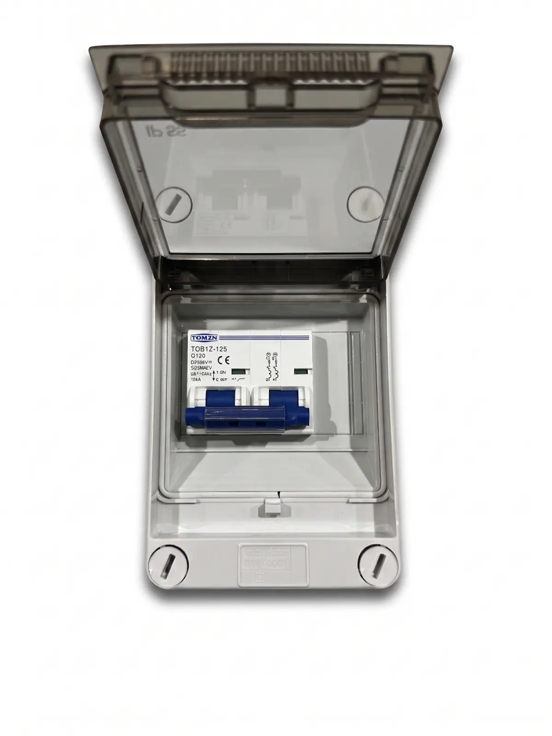 Accubox met automatische zekering 2P 125 A DC 600 V + kabels