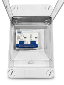 Battery box with 2-pole 125A DC 600V automatic fuse + cables