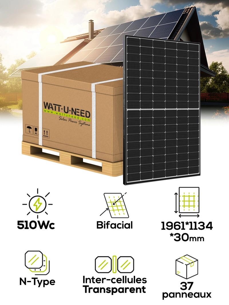 Palette 37X Jinko Solar Tiger Neo 510Wc N-Type bifacial panneau solaire | CRE4 PPE2