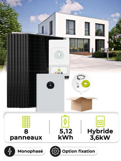 Kit Solaire Autoconsommation 3,6 kWc – Mono 3,6 kW – Batterie 5,12 kWh
