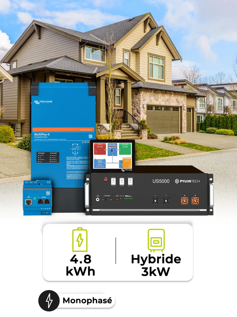 Victron-Wechselrichter-Set 3 kW – 4,8-kWh-Batterie von Pylontech