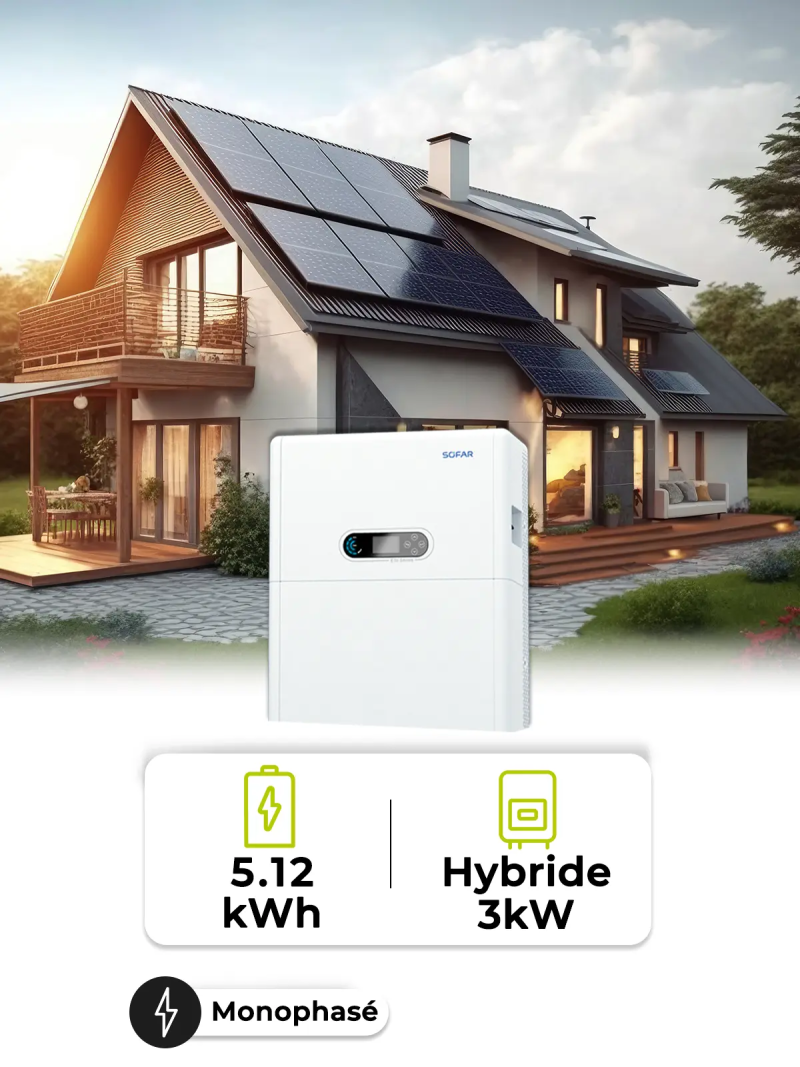 Pack Onduleur Mono 3–6 kW – Batterie 5,12 kWh – Sofar