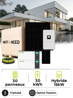 Kit solaire 13,6kWc triphasé 15kW avec batterie 30kWh