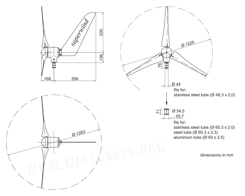 dimensions Wind turbine SW350/SW353