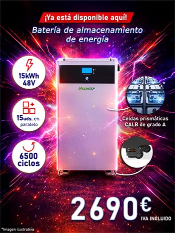 Novedad: Batería de litio DeLong Top Energy LVM15 – 300 Ah, 51,2 V, LiFePO4, 15,36 kWh – Células CALB de categoría A, al precio de 2690 € IVA incluido.
