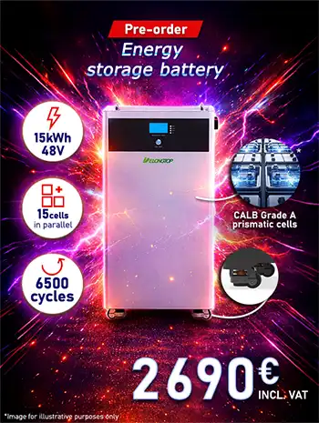 New: DeLong Top Energy LVM15 Lithium Battery – 300 Ah, 51.2 V LiFePO4, 15.36 kWh – Grade A CALB cells, priced at €2,690 incl. VAT