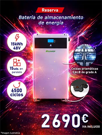 Novedad: Batería de litio DeLong Top Energy LVM15 – 300 Ah, 51,2 V, LiFePO4, 15,36 kWh – Células CALB de categoría A, al precio de 2690 € IVA incluido.