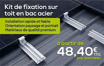 Découvrez notre nouveau kit de fixation pour toi en bac acier. Orientation en portrait ou paysage. Installation rapide et matériaux de qualité premium à partir de 48,40€ T.T.C. par panneau.