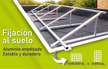 Descubra nuestro kit de fijación de aluminio sobre estructura en el suelo para paneles solares de 160 cm a 178 cm. Orientación vertical u horizontal.