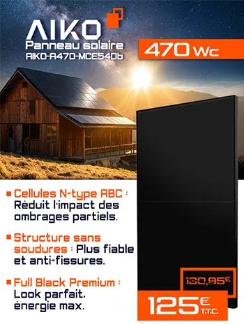 Panneau solaire AIKO NEOSTAR 3S+ DUAL GLASS-GEN3 470Wc au prix de 120€ au lieu de 130,95€.